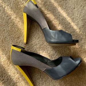 Grey and yellow balenciaga high heel shoe